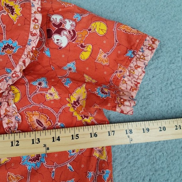 Disney Shirt Girl's Kid's 14 Orange Button Front Mickey Mouse Floral Ruffles - Picture 8 of 10